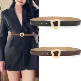 2024 Korean Version Minimalist Belt Womens Leather Belt with Cowhide Matching Sweater Windbreaker Decorative Belt 240422