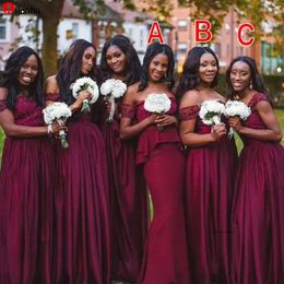 Bury Bridesmaid Dresses Plus Size A Line Off Shoulder Sequins Satin Maid of Honor Gowns African Girls Wedding Guest Wears WJY591 2024