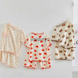 Pyjamas 2024 Summer Baby Sleep Wear Cool Baby Boys Pyjama Set Floral Sleeping Set Inomhus Baby Pyjama H240426