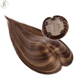 Toppers TESS Natural Women Human Hair Topper 15x15cm Hair Clips Hair Piece Hair Wigs 100% For Women Silk Base Clip In Hair Extensions