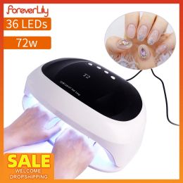 Kits 72w Large Nail Dryer Led Uv Lamp Intelligent Sensor Nail Gel Dry Uv Lamp Device Timer Setting Led Display for Pedicure Manicure