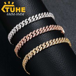 Strands 6mm 8mm Fashion Miami Cuban Chain Bracelet for Mens Hip Hop Jewellery Cubic Zirconia Chain Gift Direct Shipping 240424