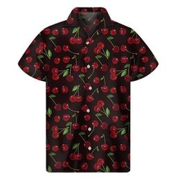 Camisas casuais masculinas Cherry Apple Strawberry Graphic Circh Men 3D Impressão Frutas Hawaiian Camisetas Botão de verão Manga curta Lapel solto Aloha Blouse 240424