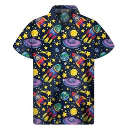 LZNL Men's Casual Shirts Cartoon Rocket Stars 3d Printed Shirt Men Summer Vacation Loose Short Sleeves Hawaiian Tee Shirts Button Lapel Aloha Blouse 240424