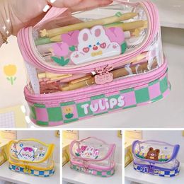 Large Capacity Double Zipper 2 Layer Organizer Makeup Pouch Big Pen Bag Astronaut Pencil Case Cosmetic Storage