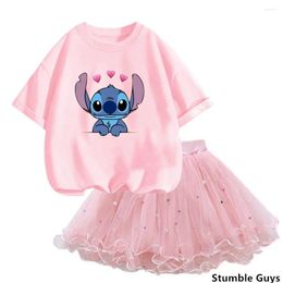 Clothing Sets Girls' Casual Dress Stitch Tshirt Set Girls Children's Princess Dresses Birthday Costume Party Top Cute Cartoon Kids Clothes