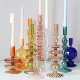 Candle Holders Glass For Home Living Room Decor Romantic Candlestick Holder Wedding Birthday Dinner Decoration Portavelas Vintag