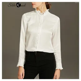 Women's Blouses Silviye Stand Collar Silk Cotton White Shirt Fashion Long Sleeve Westernized Top 2024 Spring Blouse