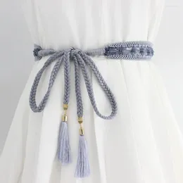 Belts Ethnic Style Braided Woven Tassel Belt Boho Knot Dress Decoration Waistbands Women Waist Chains Girls Thin Rope