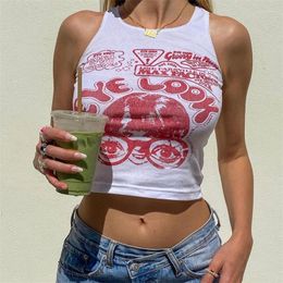 Camisoles & Tanks Printed Casual Round Neck Slim Racerback Vest Slim-Fit I-Shaped