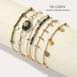 Beaded Yakang 18K gold-plated PVD stainless steel chain bracelet suitable for womens charm African turquoise natural stone fashion jewelry gifts
