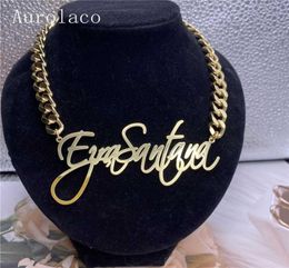 AurolaCo Custom Name Necklace 8mm Cuban Chain Necklace Personalized Stainless Steel Letter Pendant Necklace Women Gifts 2111102257363