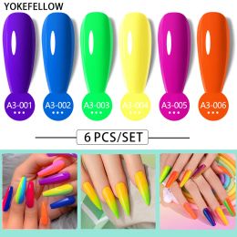 Gel YOKEFELLOW Neon Gel Nail Polish Set 6 Colours Fluorescent Gel Polish Spring Summer Neon Colours Soak Off Nail Polish Set