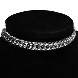 Strands Mens Thick Cuban Chain Necklace Mens Silver Stainless Steel Rap Singer Necklace Mens Hip Hop Jewelry Gift 240424