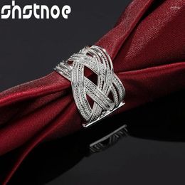 Cluster Rings SHSTONE 925 Sterling Silver Cross Braided Open Ring For Man Women Engagement Wedding Charm Fashion Party Jewelry Birthday Gift