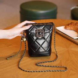 Leather Fashionable Chain Mobile Phone Bag Xiaoxiang 2024 Lingge Small Golden Ball Single Shoulder Calf Womens