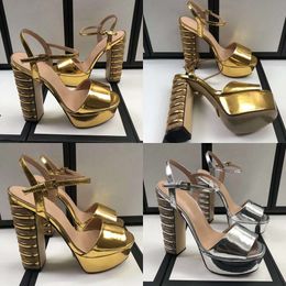 Heeled High Sandals Designer Leder-Knöchel-Wrap 13cm klobiger Absatzschuhe modische farbenfrohe Absätze Plattform Damenklassiker Sandal 35-41 Originalqualität