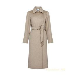 Designer Coat Women's Coat Luxury Brand Coat Cashmere Coat Travel Laid-back Relaxation Urban Beauty Fashion Trend MaxMara Womens Beige Back Split Long Lace Up Coat