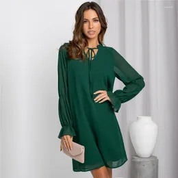 Casual Dresses 2024 Spring And Autumn Skirt Women's Loose Bell Sleeve Solid Colour Hollow Dress