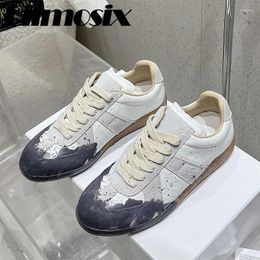 Casual Shoes 2024 Design Style Old-Made Splashing Ink Lovers Women Retro Flat Heels Lace Up Sneakers