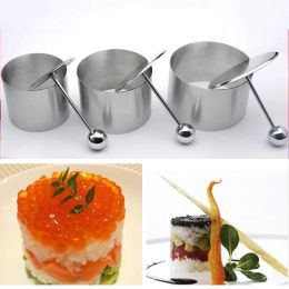 Utensils Stainless Steel Kitchen Cold Dish Shaping Mould with Pusher, Round / Heart Dessert Mousse Cake Rings Set Cooking & Baking Tools