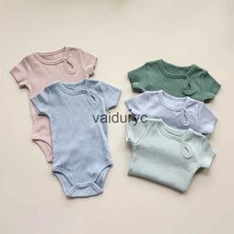 Rompers Baby Rompers Summer Solid Infant Boy One-piece Short Sleeve New Born Cotton Clothes Baby Girl Bodysuit Infant Onesies H240429
