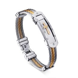 Free Shipping 3 cables stainless steel bracelet with gold for man and woman Hot sale!9286723