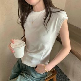 Women's T Shirts Spring/Summer Korean Round Neck Fishbone Drop Shoulder Sleeves For Slim Design Versatile Cotton Short Sleeve Top T-shirt