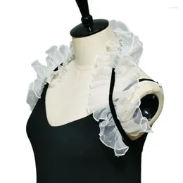 Bow Ties Adjust Size Yarn Ruffled False Collar White Victorian Jabots Women Detachable Carnivals Clothing Ornaments F0T5