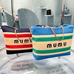 Miumiubag Tote Tote Bags Designers Woman Summer Luxury Stripe Miumiubag Crochet Travel Bag Man Weave Handbag Miui Wallet Man Crossbody C 5848