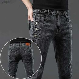 Men's Jeans Retro Fashion Mens Designer Jeans Snowflake Wash Korean Fashion Elastic Pants Mens Classic Ultra Thin Denim TrousersL244
