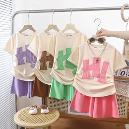 Clothing Sets New Summer Girls Sports Clothes Sets Kids Fashion Letter Print Short Sleeve T-shirt Top + Shorts Baby Casual Two-piece Clothing