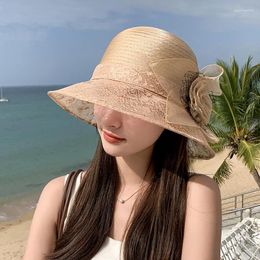 Berets Vintage Elegant Rose Flower Sun Hats Ladies Wedding Party Hat For Women Summer Travel Beach Caps Accessories