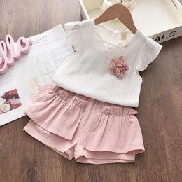 Clothing Sets Girls Clothes Set Summer Baby Flare Sleeve Children White Tops And Shorts For Girl Suit Kids 2 6T