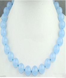 10MM Natural Light Blue Jade Round Gemstone Necklace 20inch06793196