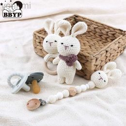 Mobiles# 1Set Baby Pacifier Clip Crochet Rabbit Handbell Teething Rattle Dummy Chain Boy Girl Unisex Teether Infant Shower Gift d240426