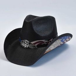 Wide Brim Hats Bucket Hats Summer Thickened Paper Straw Western Cowboy Hat for Men Panama Jazz Hats Outdoor Travel Beach Sun Hat Sombrero Hombre Y240425