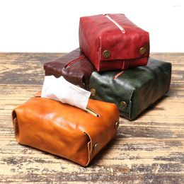 Wallets Genuine Leather Tissue Box Napkin Holder Car Home Living Room Case Storage El Carton Household