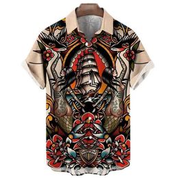 Men's Casual Shirts Japanese Mens Shirts Koi Print Hawaiian Shirts Buttons Beach Aloha Shirts Mens Tops New 2022 240424