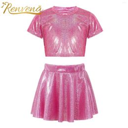 Clothing Sets Children Set Performance Jazz Dance Costume Birthday Party Fashion Girls Outfits Glittering Teens Shiny Dancewear