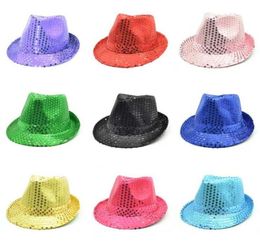 Fashion Adult Unisex Brilliant Glitter Sequins Hat Dance Show Party Jazz Hat Show Stage props Beading Caps Fedoras 10 colors8233162