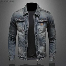 Men's Jackets 2023 High quality fashion trend handsome and Personalised zippered motorcycle denim jacket mens lapel trend retro denim jacketL2404