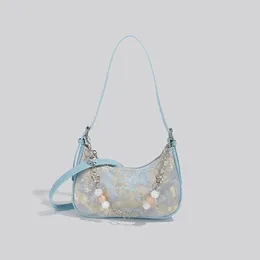 Evening Bags Designer Underarm Bag Women's 2024 Summer Pink Blue Color Fresh Elegant Printed Embroidery Beaded Decorative Shoulder