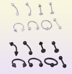 8pcsset Stainless Steel Barbell Helix Lobe Tongue Belly Nose Rings Ball Punk Helix Rook Tragus Septum Lip Eyebrow Body Piercing1066823