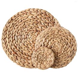 Table Mats Boho Round Woven Placemats Water Hyacinth For Home Office Desk