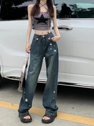 Women's Jeans American Streetwear High Waist Girl Casual Loose Star Print Pantalones Harajuku Vintage Y2k Pockets Design 2000s Pants