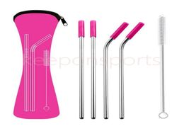 DHL 6Pcsset Reusable Stainless Steel Straight Bent Drinking Straws with Silicone Tips for Cold Beverage Drink Bar Tools SS1108998218