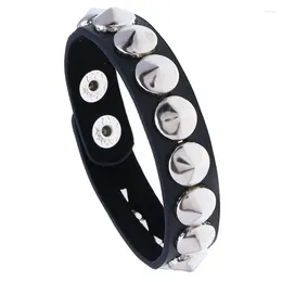 Charm Bracelets Punk Gothic Rock Bracelet Cuff Metal Round Cuspidal Spikes Rivet Cone Stud Black Leather Wristbands Bangle Fashion Jewelry