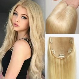 Toppers 12x13cm Light Blonde Human Hair Topper Silk Base Virgin European Hair Piece with Clips in Silk Top Toupee for Women 15X16CM