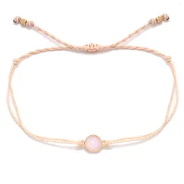 Charm Bracelets Cute Copper Pink Semi-precious Stone Bracelet Women Men Nice Grey Beige Waxed String Round Handmade Jewellery Present